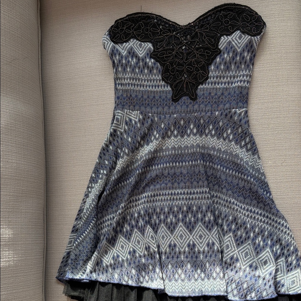 Free People Strapless Black and Blue Mini Dress